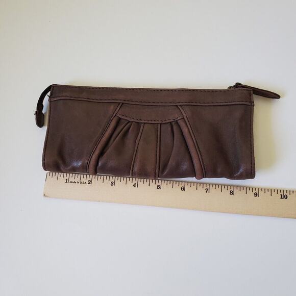 Junior Drake Clutch Wallet Brown Supple Leather Pleated Zip Closure Minimalist - Picture 6 of 9